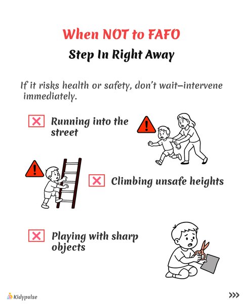Parent catching child before danger, red warning sign.
