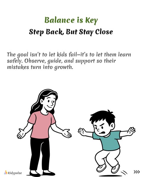 Parent in background with open arms, child trying again.